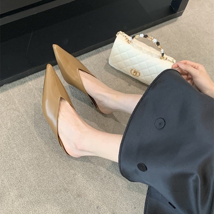 Pantofi Mary Jane cu vârf ascuțit, partea superioară PU, toc redus, talpă moale, căptușeală din microfibră