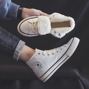 Unisex augstas kājas kurpes no auduma – korejiešu stilā, pretslīdējoša zole, vulkanizēta gumijas zole, iekšējā odere no mākslīgās vilnas