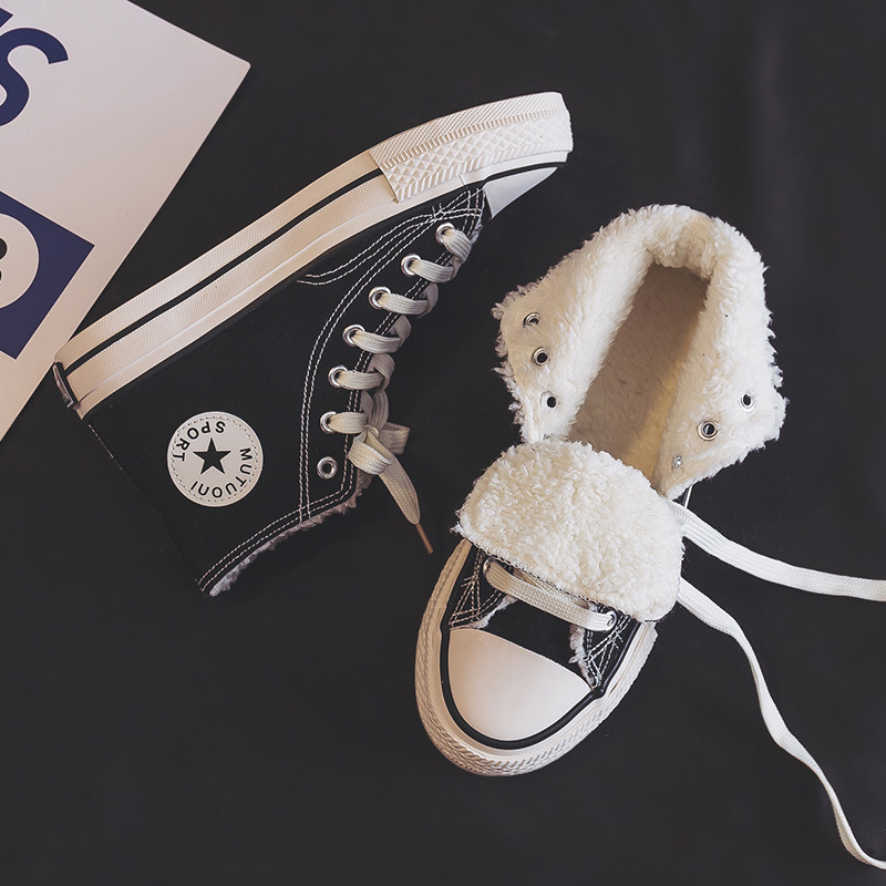 Unisex augstas kājas kurpes no auduma – korejiešu stilā, pretslīdējoša zole, vulkanizēta gumijas zole, iekšējā odere no mākslīgās vilnas