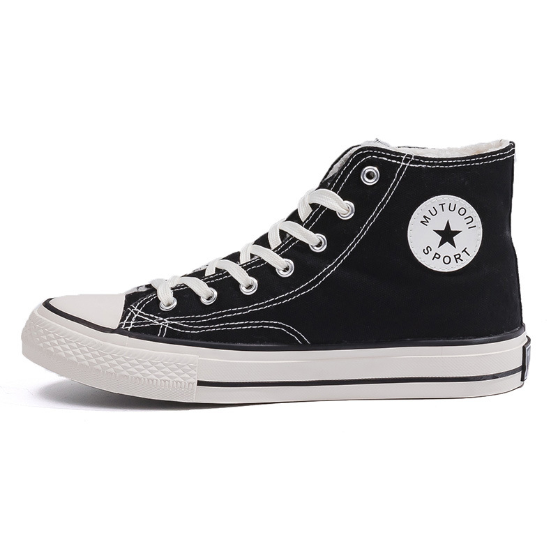 Unisex augstas kājas kurpes no auduma – korejiešu stilā, pretslīdējoša zole, vulkanizēta gumijas zole, iekšējā odere no mākslīgās vilnas