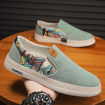 Мъжки платнени обувки Slip-On в стил рибар — кръгъл пръст, EVA стелка, гумена подметка, нисък горен профил, еластична лента