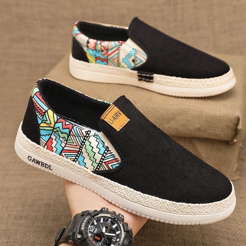 Мъжки платнени обувки Slip-On в стил рибар — кръгъл пръст, EVA стелка, гумена подметка, нисък горен профил, еластична лента