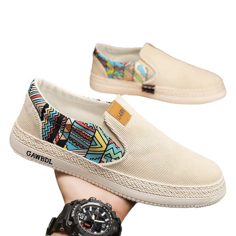 Мъжки платнени обувки Slip-On в стил рибар — кръгъл пръст, EVA стелка, гумена подметка, нисък горен профил, еластична лента