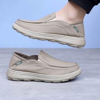 Férfi vászon loaferok, slip-on, légáteresztő, mindennapi kényelmes cipő vastag talppal, kerek orr