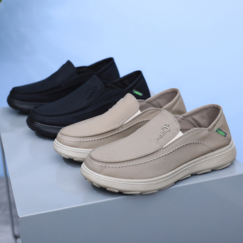 Férfi vászon loaferok, slip-on, légáteresztő, mindennapi kényelmes cipő vastag talppal, kerek orr