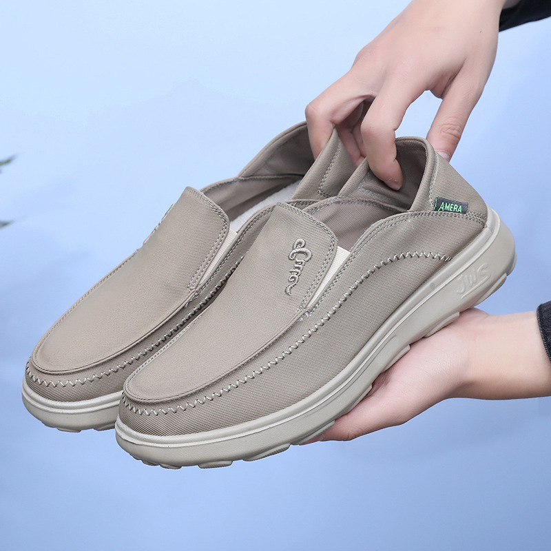 Férfi vászon loaferok, slip-on, légáteresztő, mindennapi kényelmes cipő vastag talppal, kerek orr