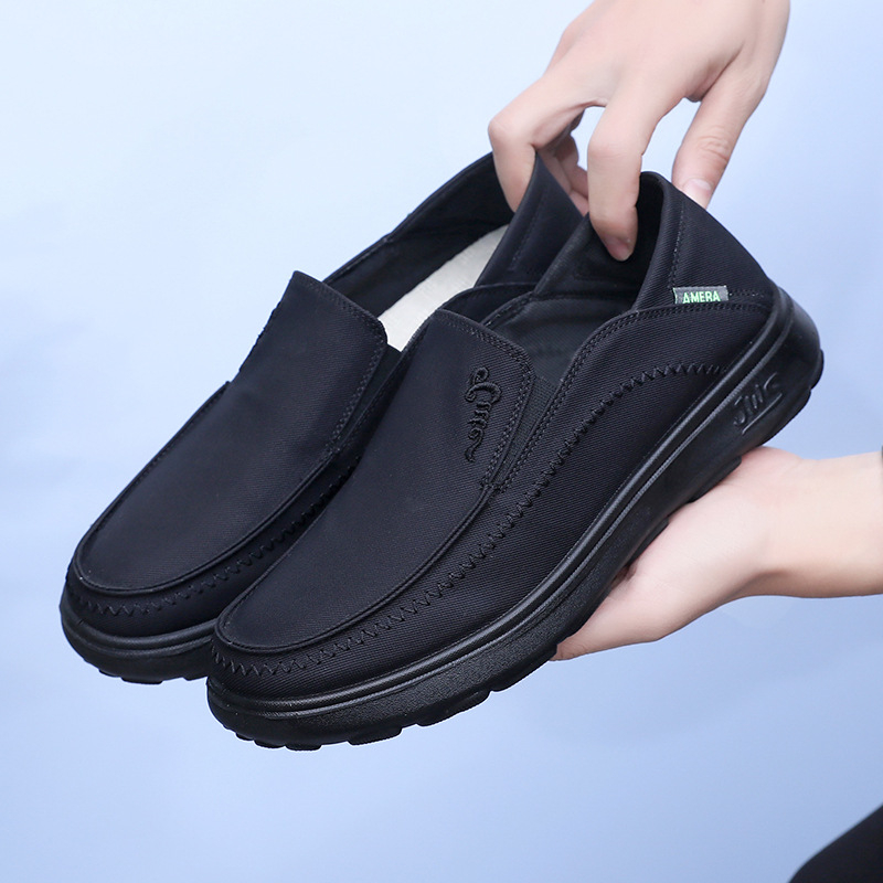 Férfi vászon loaferok, slip-on, légáteresztő, mindennapi kényelmes cipő vastag talppal, kerek orr