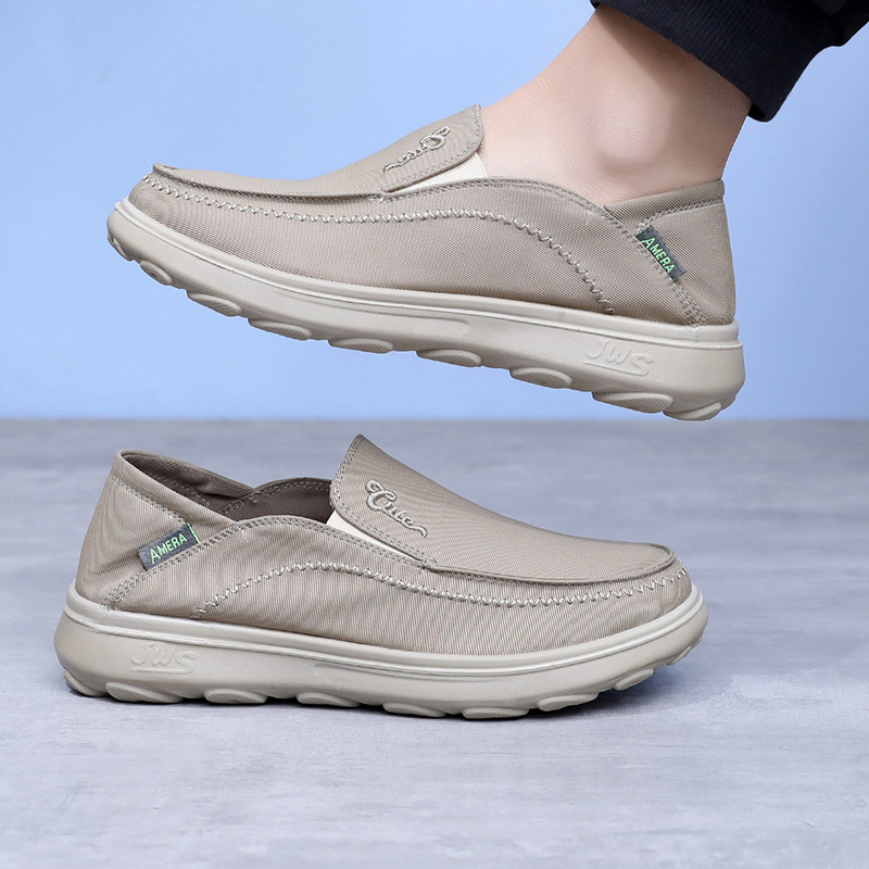 Férfi vászon loaferok, slip-on, légáteresztő, mindennapi kényelmes cipő vastag talppal, kerek orr