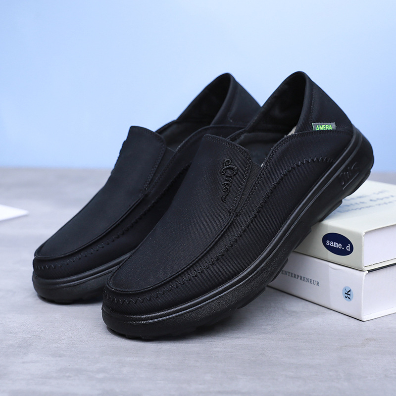 Férfi vászon loaferok, slip-on, légáteresztő, mindennapi kényelmes cipő vastag talppal, kerek orr
