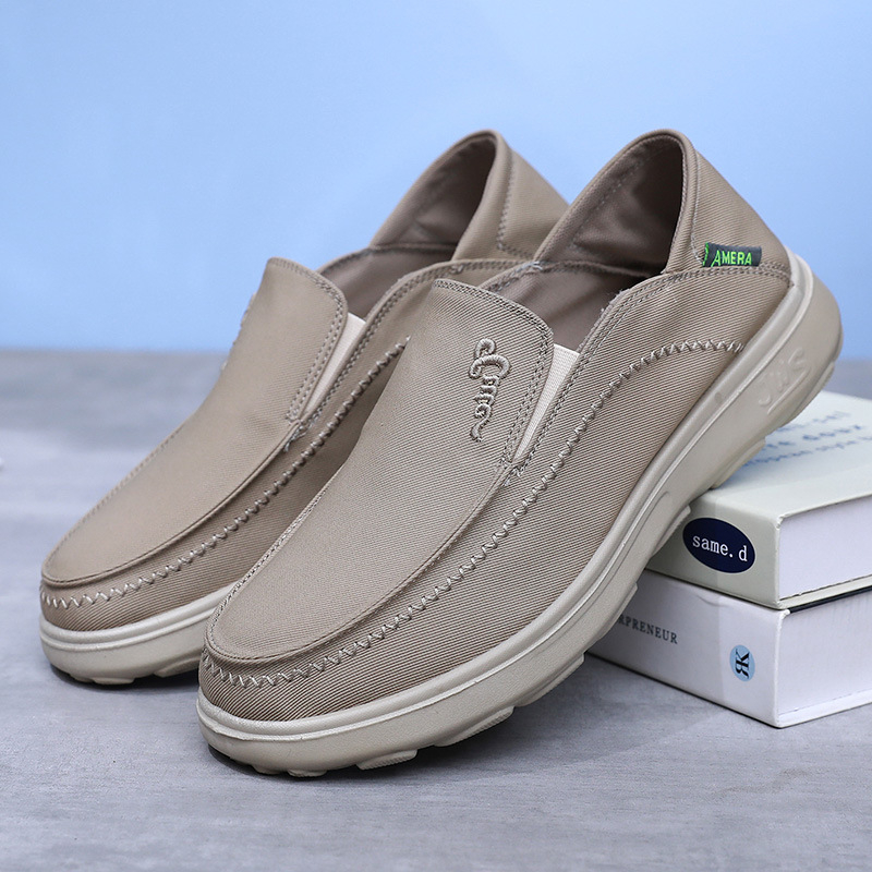 Férfi vászon loaferok, slip-on, légáteresztő, mindennapi kényelmes cipő vastag talppal, kerek orr