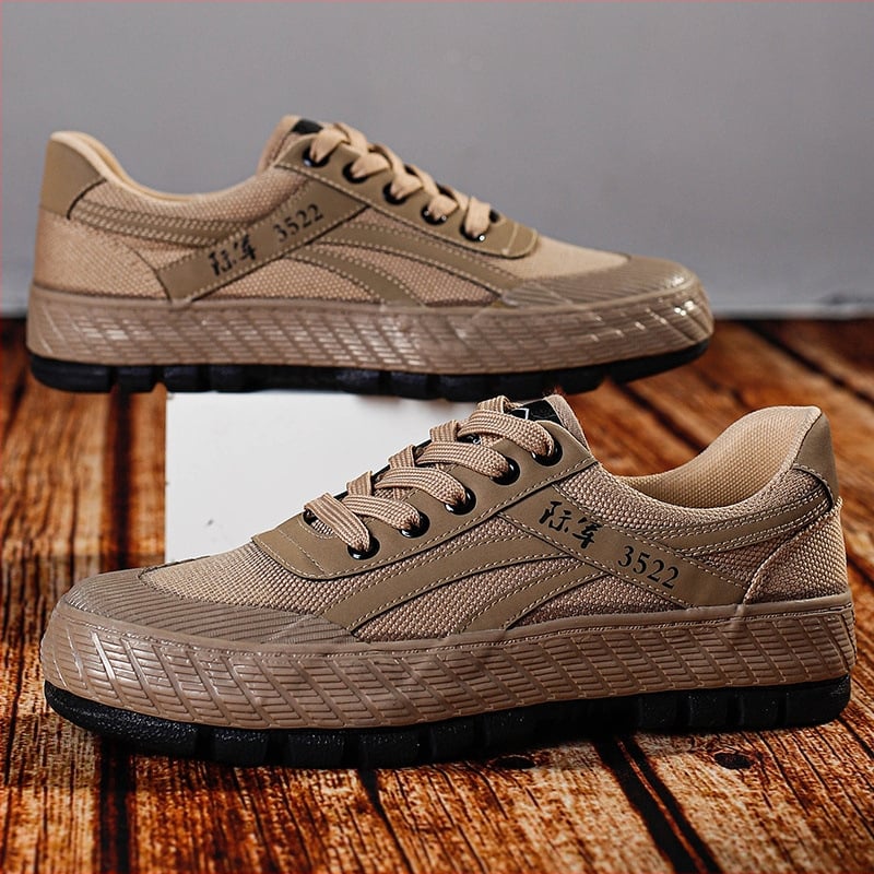 Unisex darba aizsardzības kurpes ar elpojošu kanvas augšdaļu un gumijas zoli, pretslīdēšana, izturība, ar priekšējo šņorēšanu