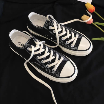 Unisex platna kurpes Korejas stilā, vulkanizēta gumijas zole, apaļš purns, zems griezums, priekšējā aizdare