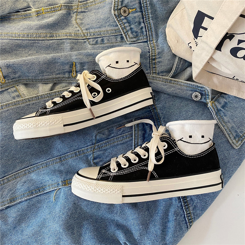 Unisex platna kurpes Korejas stilā, vulkanizēta gumijas zole, apaļš purns, zems griezums, priekšējā aizdare