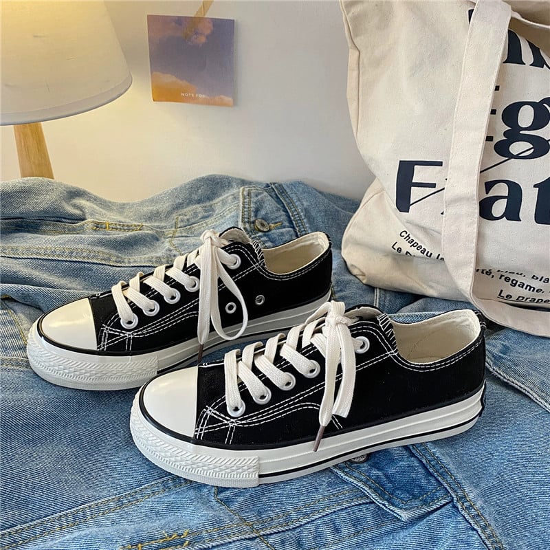 Unisex platna kurpes Korejas stilā, vulkanizēta gumijas zole, apaļš purns, zems griezums, priekšējā aizdare