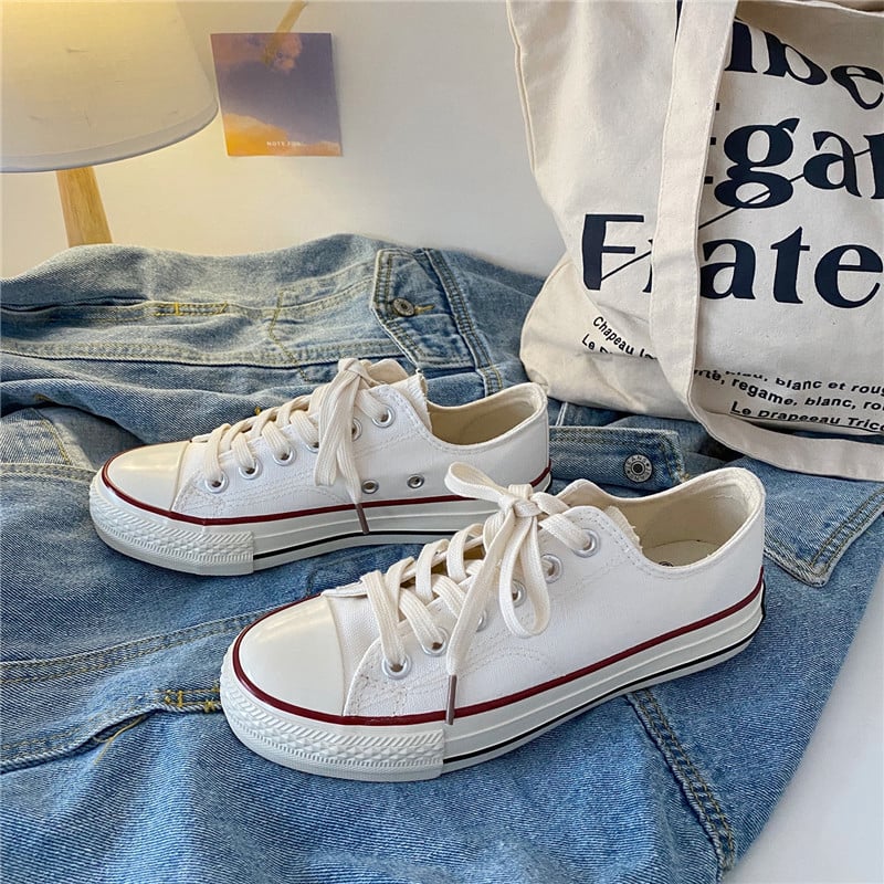 Unisex platna kurpes Korejas stilā, vulkanizēta gumijas zole, apaļš purns, zems griezums, priekšējā aizdare