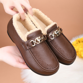 Ženske zimske pamučne cipele, Slip-On, okrugla nosnica, umjetna krzna podstava, gumeni potplat