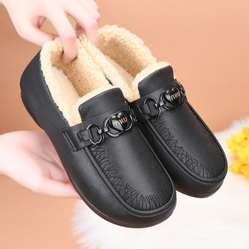 Ženske zimske pamučne cipele, Slip-On, okrugla nosnica, umjetna krzna podstava, gumeni potplat