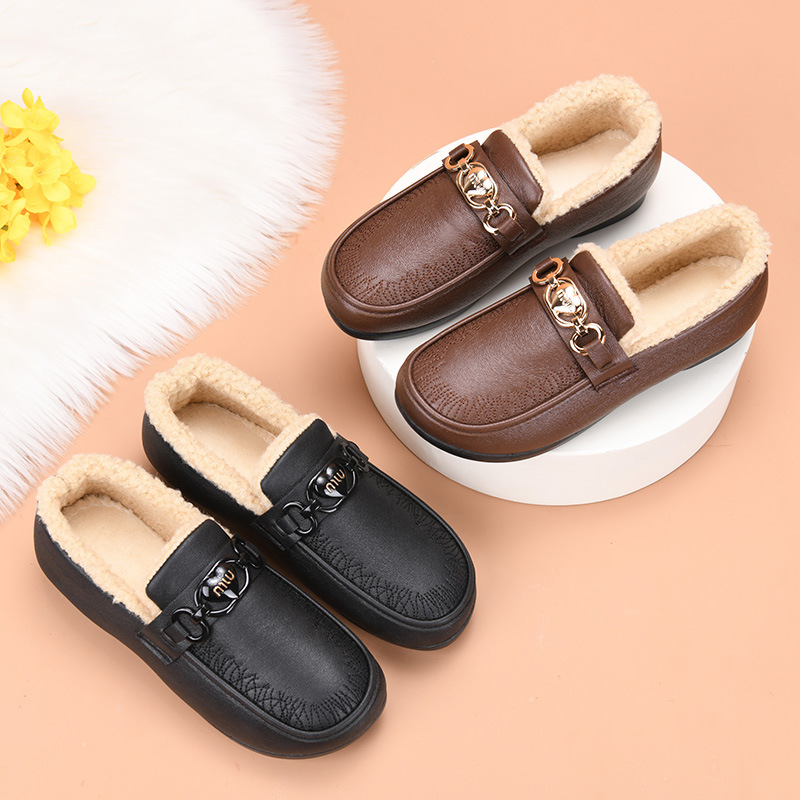 Ženske zimske pamučne cipele, Slip-On, okrugla nosnica, umjetna krzna podstava, gumeni potplat