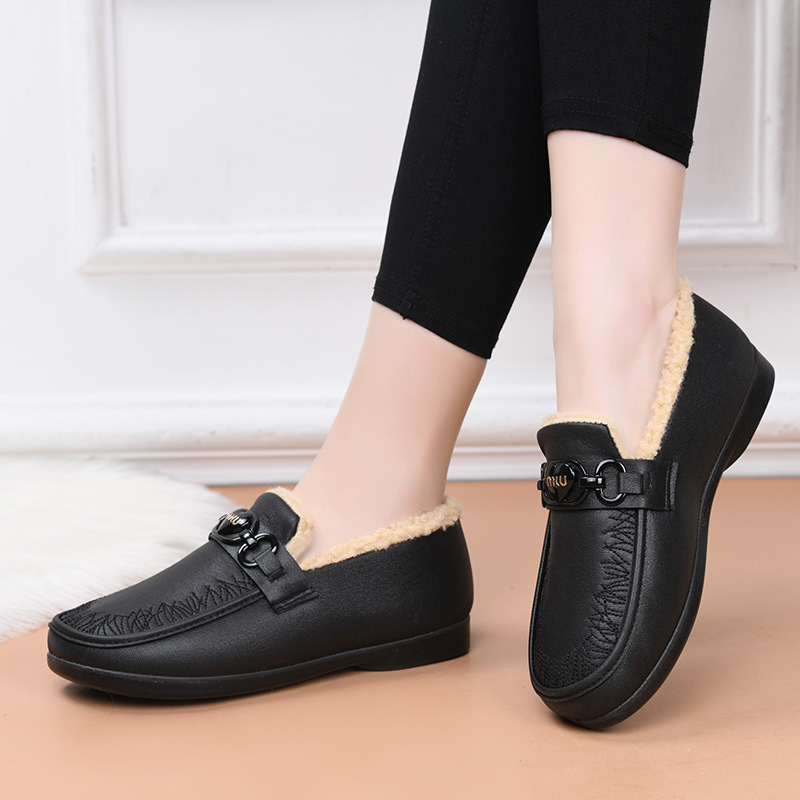 Ženske zimske pamučne cipele, Slip-On, okrugla nosnica, umjetna krzna podstava, gumeni potplat