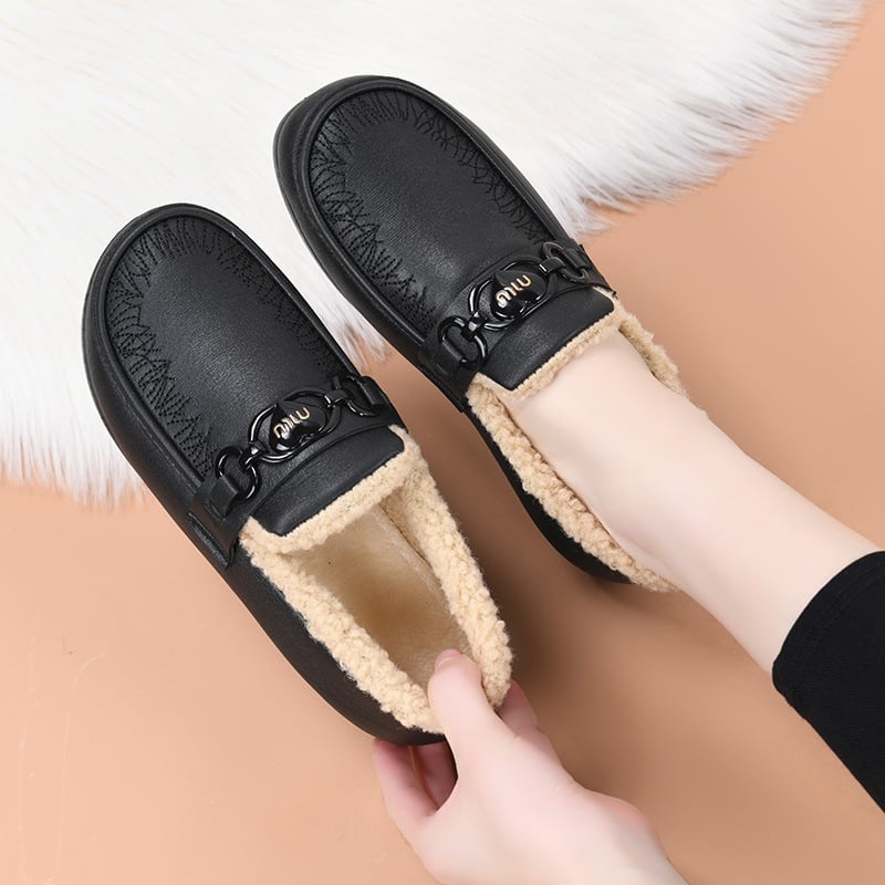 Ženske zimske pamučne cipele, Slip-On, okrugla nosnica, umjetna krzna podstava, gumeni potplat