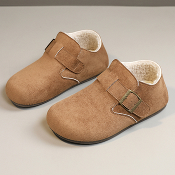 Ženske ravne cipele s flis podstavom, remen s kopčom, gornji dio od tekstila, EVA ulošak, gumeni đon