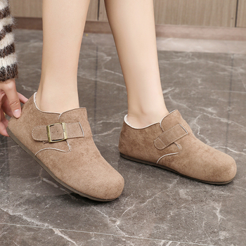 Ženske ravne cipele s flis podstavom, remen s kopčom, gornji dio od tekstila, EVA ulošak, gumeni đon