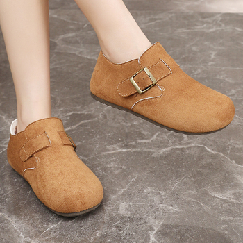 Ženske ravne cipele s flis podstavom, remen s kopčom, gornji dio od tekstila, EVA ulošak, gumeni đon