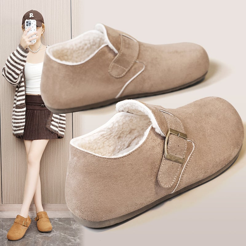 Ženske ravne cipele s flis podstavom, remen s kopčom, gornji dio od tekstila, EVA ulošak, gumeni đon