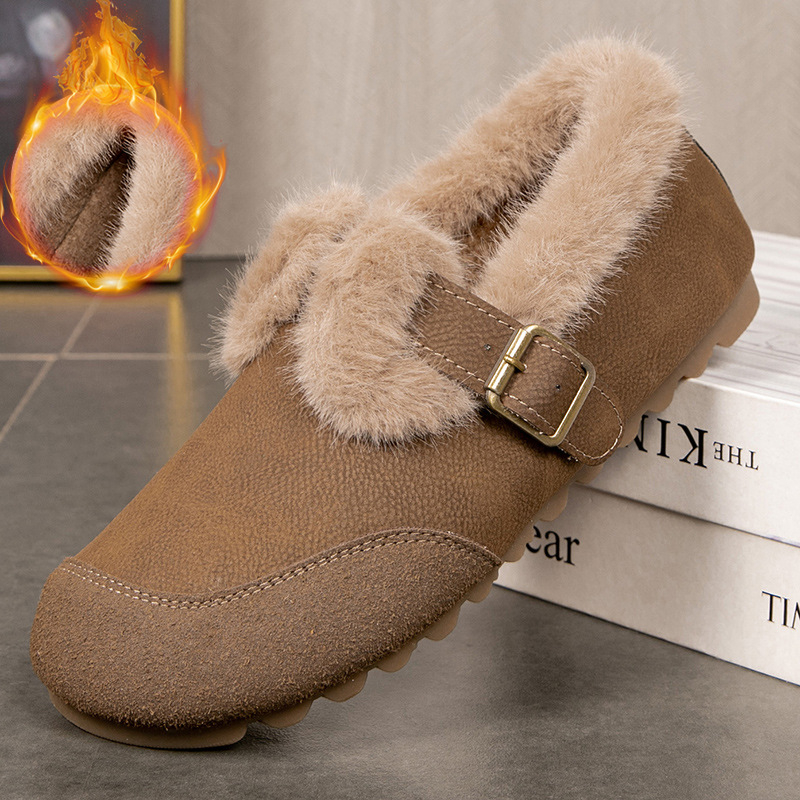 Ženske mokasine od mikrovlakana za zimu – zaobljeni vrh, niski potpetica 1–3 cm, unutarnji od umjetne krzna, spojna potplata