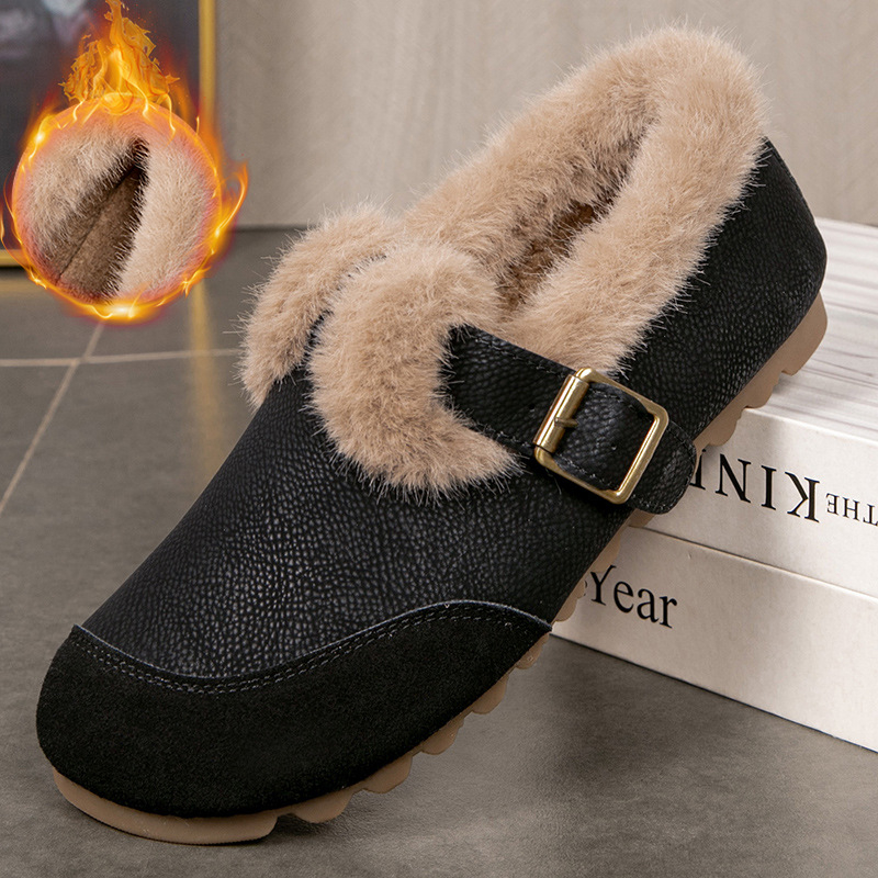 Ženske mokasine od mikrovlakana za zimu – zaobljeni vrh, niski potpetica 1–3 cm, unutarnji od umjetne krzna, spojna potplata