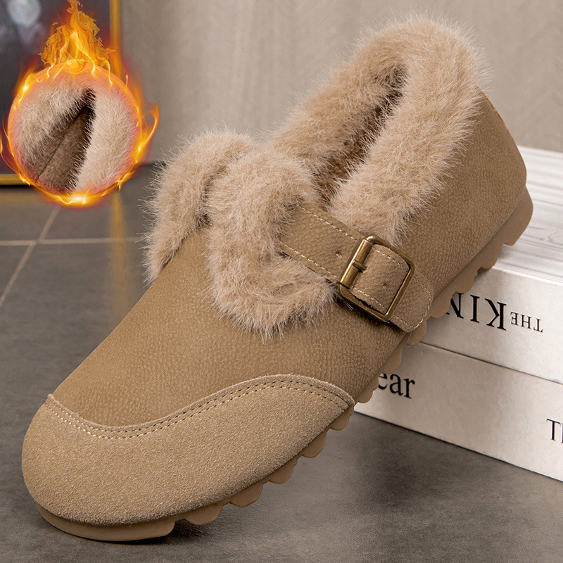 Ženske mokasine od mikrovlakana za zimu – zaobljeni vrh, niski potpetica 1–3 cm, unutarnji od umjetne krzna, spojna potplata