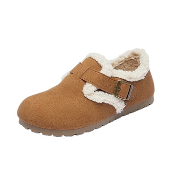 Γυναικείες loafers από σουέντ με μαλακή σόλα, πάτος από τεχνητή γούνα, κλείσιμο με αγκράφα, δερμάτινη επένδυση