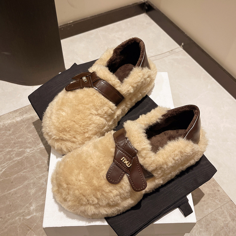 Ženske mokasine od semišne kože s umjetnim krznom, gumeni potplat, bez vezica, zimske cipele