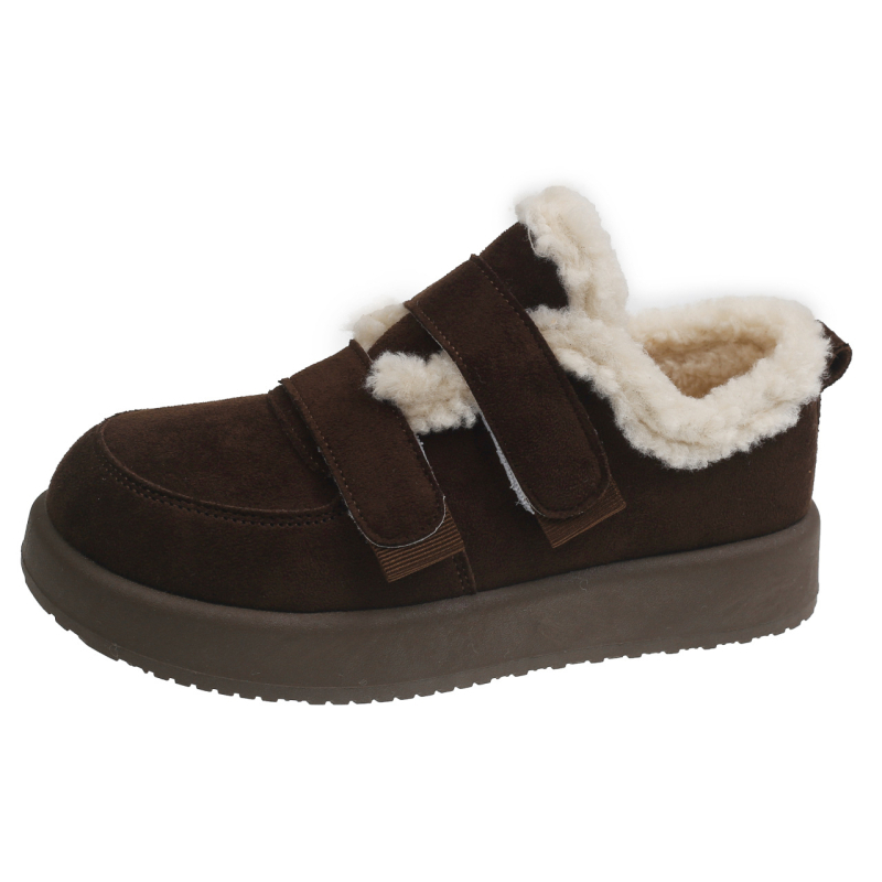 Ženske zimske cipele od velura s flek podlogom, Velcro zatvaranje, gumeni potplat, niski gornji dio, zaobljena nosnica