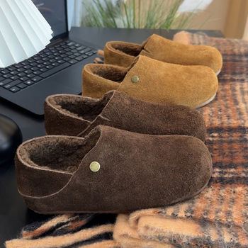 Pantofi dama casual cu Velcro – vârf rotund, talpa joasă, partea superioară din Super Fiber cu piele microfibră, căptușeală din pluș, talpă din cauciuc groasă, înălțime toc 3–5 cm, purtare zilnică, brand Qiao feifei