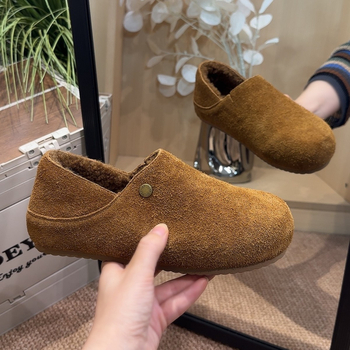 Pantofi dama casual cu Velcro – vârf rotund, talpa joasă, partea superioară din Super Fiber cu piele microfibră, căptușeală din pluș, talpă din cauciuc groasă, înălțime toc 3–5 cm, purtare zilnică, brand Qiao feifei