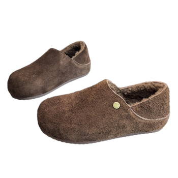 Pantofi dama casual cu Velcro – vârf rotund, talpa joasă, partea superioară din Super Fiber cu piele microfibră, căptușeală din pluș, talpă din cauciuc groasă, înălțime toc 3–5 cm, purtare zilnică, brand Qiao feifei