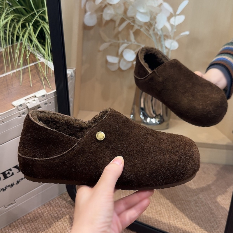 Pantofi dama casual cu Velcro – vârf rotund, talpa joasă, partea superioară din Super Fiber cu piele microfibră, căptușeală din pluș, talpă din cauciuc groasă, înălțime toc 3–5 cm, purtare zilnică, brand Qiao feifei