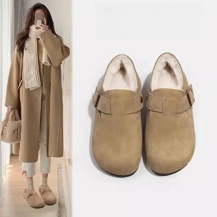 Moteriški medvilniniai batai – žiema, žemas viršus, apvalus nosis, Frosted viršus, dirbtinis trumpas pūkas pamušalas