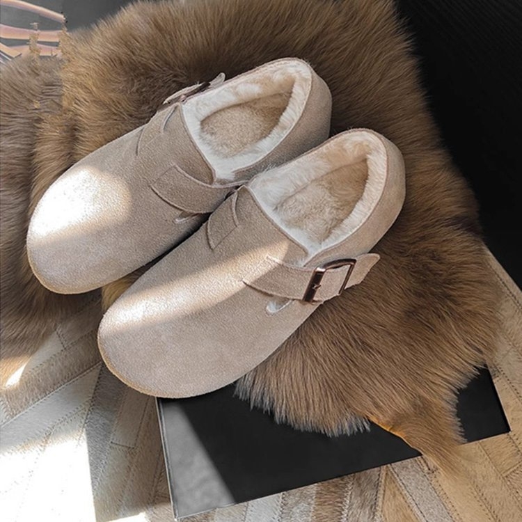 Moteriški medvilniniai batai – žiema, žemas viršus, apvalus nosis, Frosted viršus, dirbtinis trumpas pūkas pamušalas