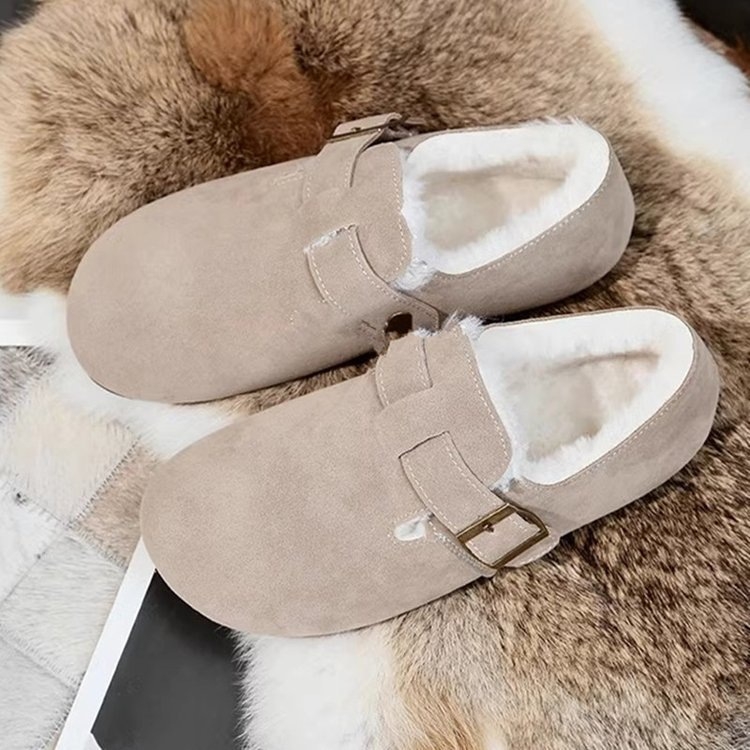 Moteriški medvilniniai batai – žiema, žemas viršus, apvalus nosis, Frosted viršus, dirbtinis trumpas pūkas pamušalas