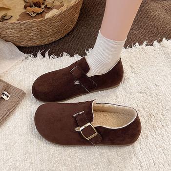 Moteriški medvilniniai batai su pūkine įdaila — žemas viršus, apvalus priekis, guma padas, žiema 2025