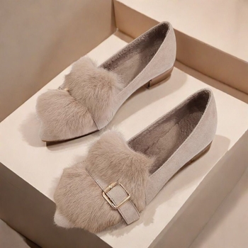 Női szőrös mokaszín slip-on, kerek orrú, vastag talppal, PU belső talp, téli