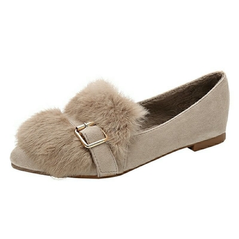 Női szőrös mokaszín slip-on, kerek orrú, vastag talppal, PU belső talp, téli
