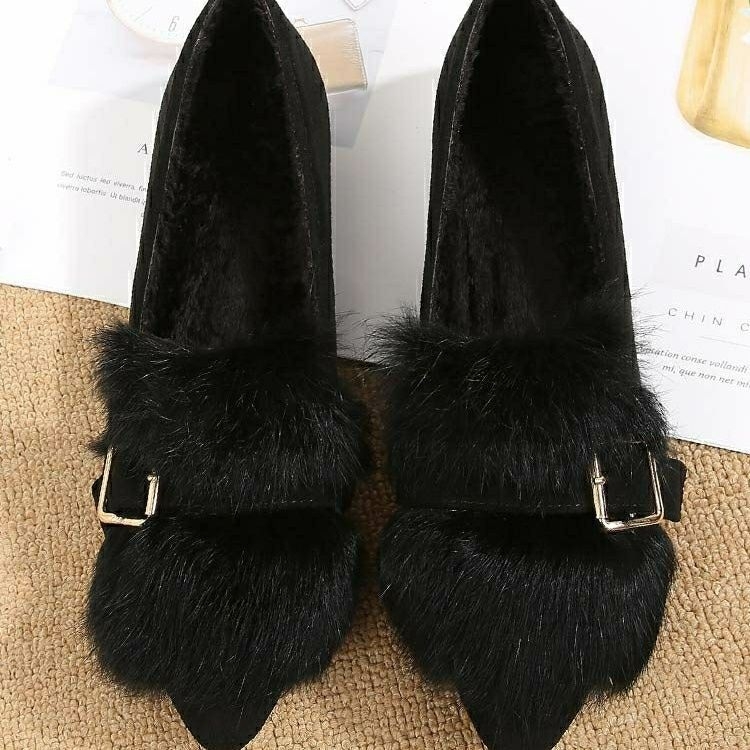 Női szőrös mokaszín slip-on, kerek orrú, vastag talppal, PU belső talp, téli