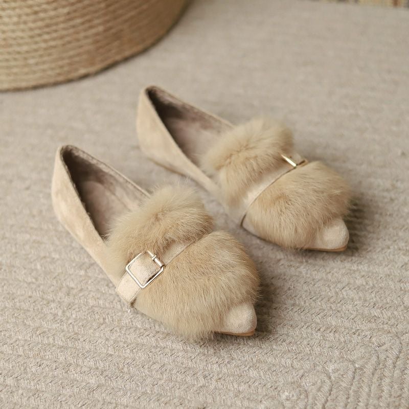 Női szőrös mokaszín slip-on, kerek orrú, vastag talppal, PU belső talp, téli