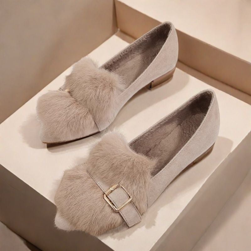 Női szőrös mokaszín slip-on, kerek orrú, vastag talppal, PU belső talp, téli