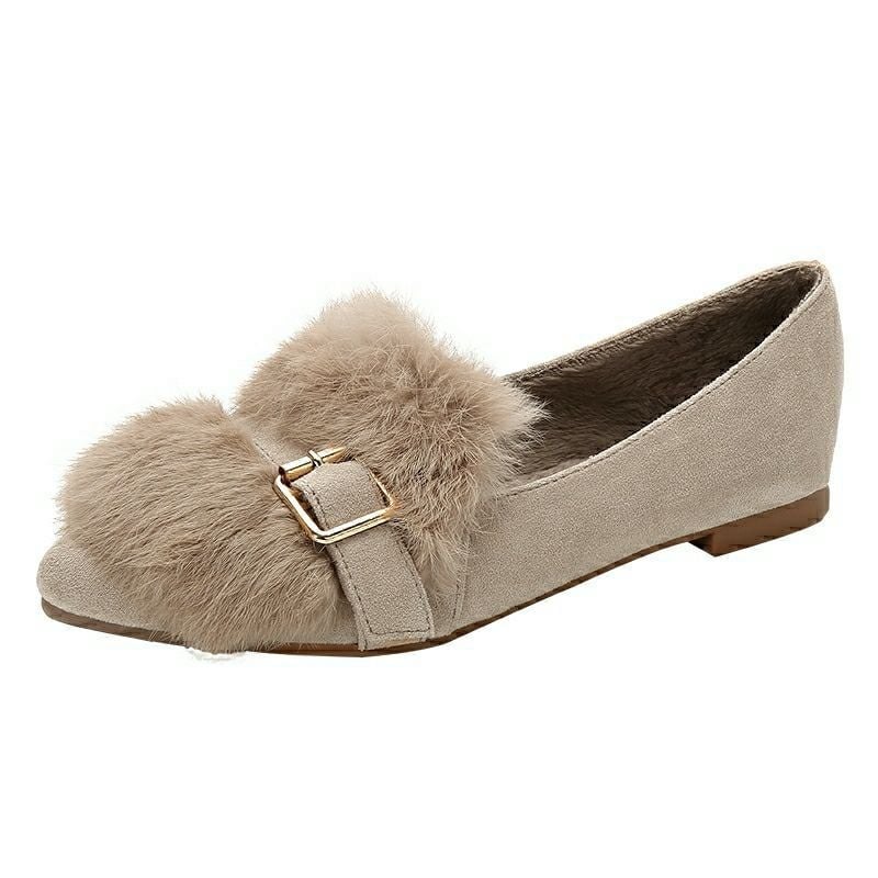 Női szőrös mokaszín slip-on, kerek orrú, vastag talppal, PU belső talp, téli