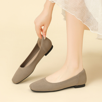 Ženske ravne cipele, jednostavan stil, pleteni gornji dio, četvrtasti vrh, klinasti potplat 4-6 cm