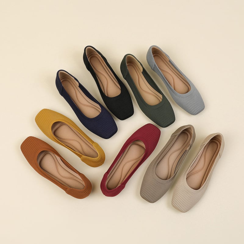 Ženske ravne cipele, jednostavan stil, pleteni gornji dio, četvrtasti vrh, klinasti potplat 4-6 cm